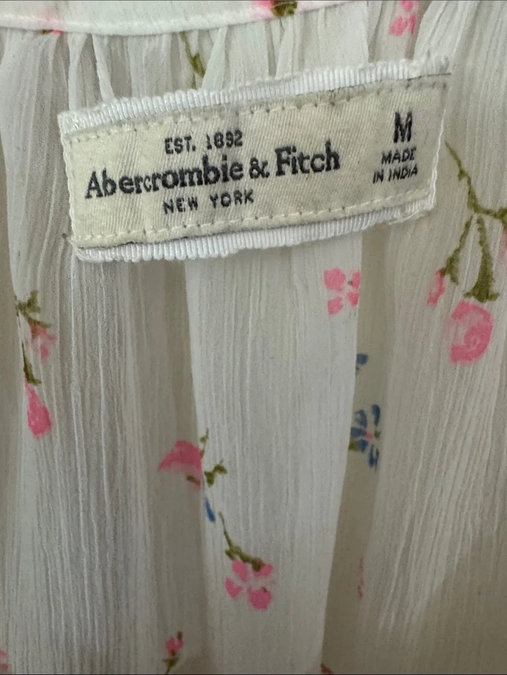 Abercrombie & Fitch Vintage Peasant baby doll sheer White Blouse,pink roses